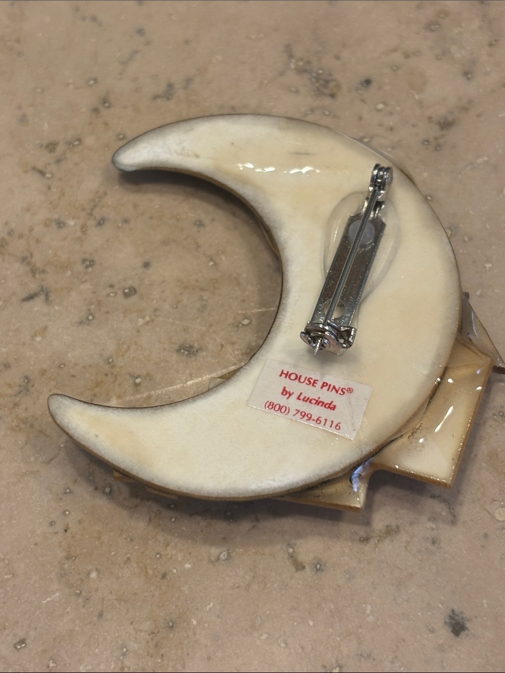 Halloween Crescent Moon House Pin Brooch by Lucinda - Vintage - Picture 2 of 3